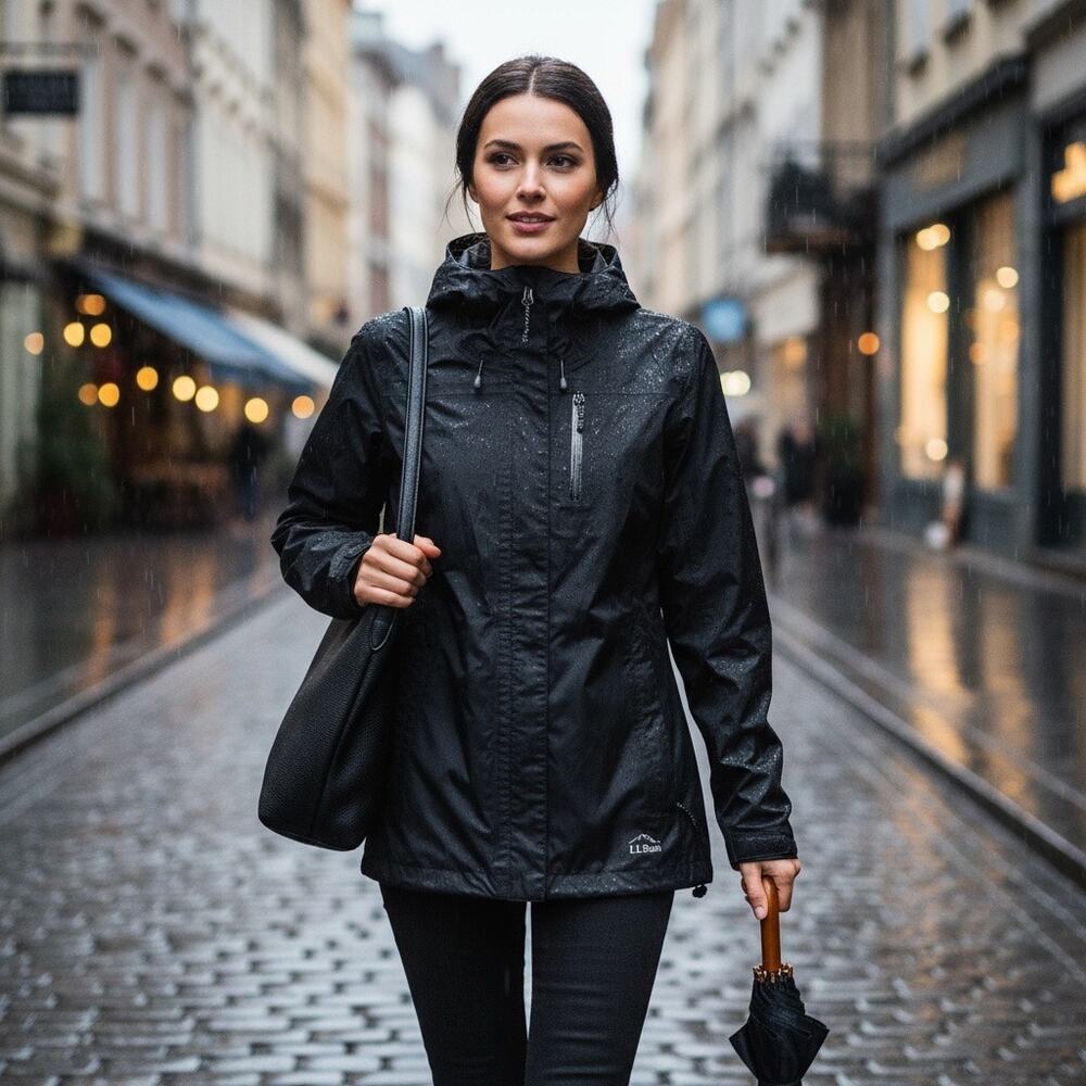 L.L.Bean Trail Model Black Rain Jacket extra small waterproof lightweight coat​